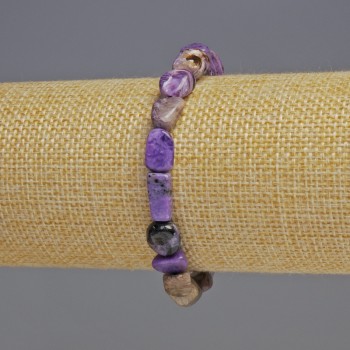 Charoite bracelet, natural stone, faceted, 8x8x5 mm, 18 cm length, stretch