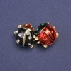 Ladybug Brooch with black and red enamel, gold-tone metal, 15×28 mm+