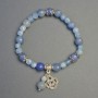 Aquamarine and Blue Aventurine Bracelet with Knot Pendant, 6mm± and 8mm± Beads, 18cm± Length, Stretch