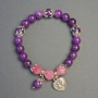 Sugilite and Tourmaline Bracelet with Heart Pendant, 8-9 mm beads, 18 cm length, stretch