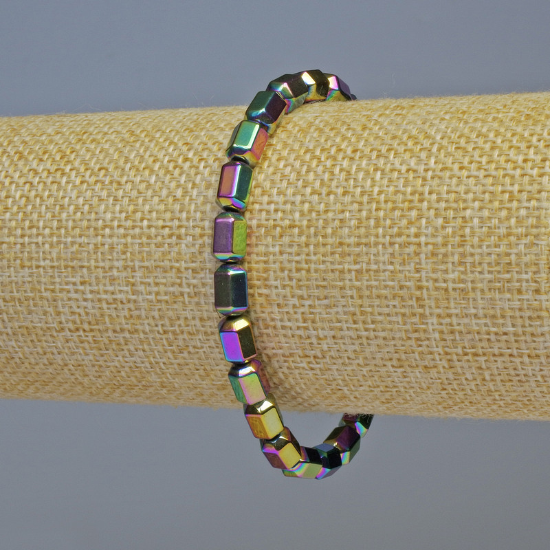 Hematite bracelet with multicolor hexagons, 5x8 mm, length 18 cm, stretch