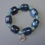 Blue Agate Bracelet with Natural Stone Bars, approx. 19×15 mm; Apatite Smooth Beads, 8 mm diameter; with metal inlays, length approx. 18 cm; strap