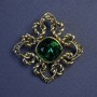 Accent Brooch-Pendant with a Green Crystal and Rhinestones, 40 mm+