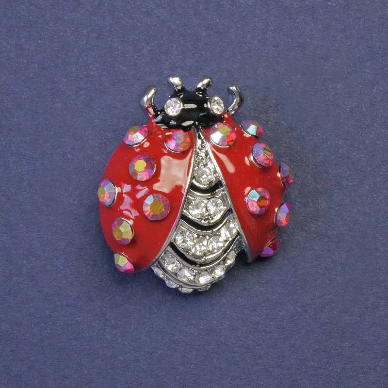 Brooch 'Ladybug' with white and rainbow crystals 25x22mm+