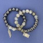 Set of Labradorite and Hematite bracelets with smooth beads 10mm +/- with metal inserts, length 18cm +/- stretch