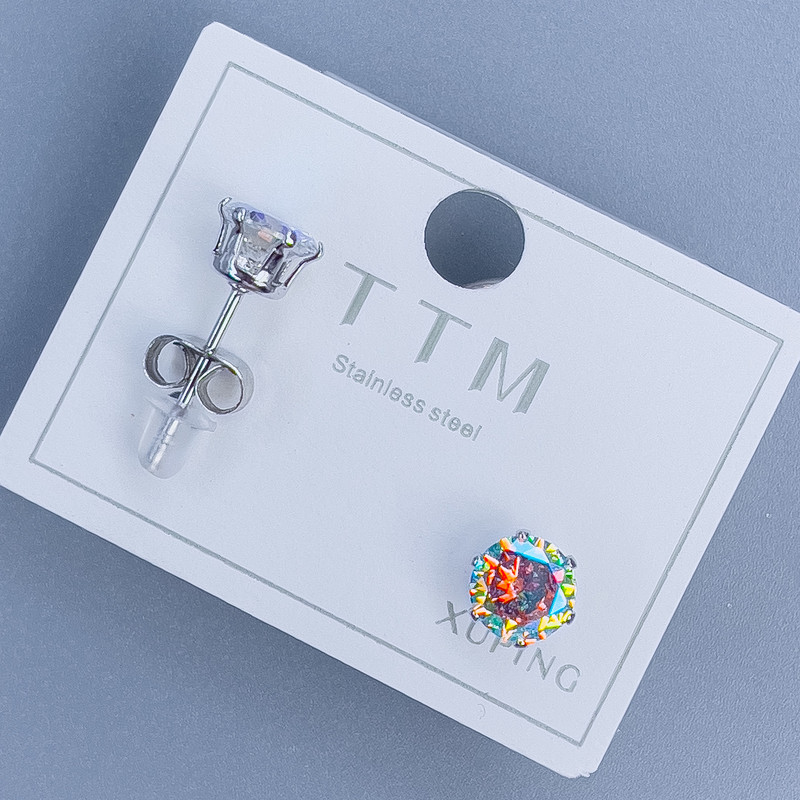 Xuping Stud Earrings with Rainbow Stone 6mm ± Rhodium-Plated