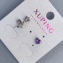 Xuping Heart with Purple Stone Ball Stud Earrings, 5mm, Rhodium-Plated