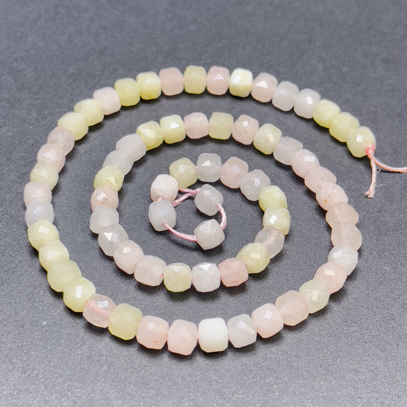 Morganite Beads on Thread, Faceted Cubes, 5 mm Diameter, 37 cm Length