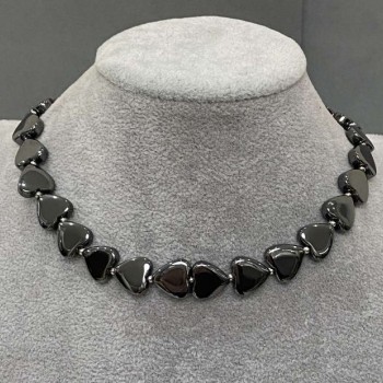 Hematite Heart Choker, 12 mm diameter, with 3 mm metal inserts and toggle clasp, 38 cm length, extender chain