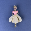Princess Pearlescent Brooch-Pendant in Golden Metal, 50x28mm ± Pink Crystal