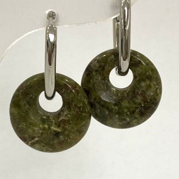 Heliotrope and Jasper Donut Earrings, 18 mm diameter, length about 30 mm