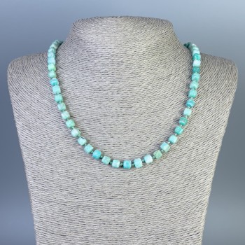Amazonite Bead Necklace, Faceted Cube Beads, 6x6mm, 50 cm Length, with Clasp