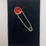 Brooch-pin with red crystal, golden metal, 36x12mm+