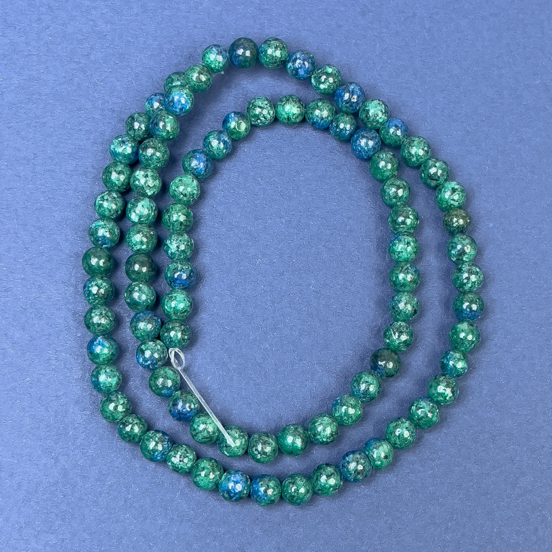 Azurite beads on thread, smooth 5mm bead, length 38 cm ±