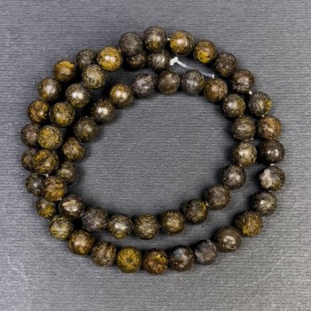 Bronzite beads, natural stone, smooth spheres, diameter 6.5 mm, hole diameter 1.5 mm, length 38 cm