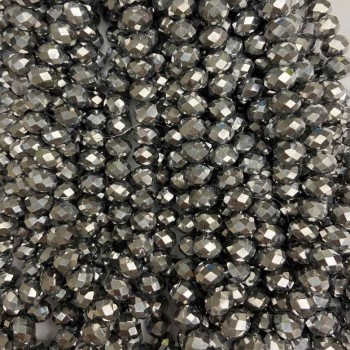 Beads Czech Crystal on thread with light gray coating, faceted rondel, diameter 8x6 mm +/-, length 40 cm +