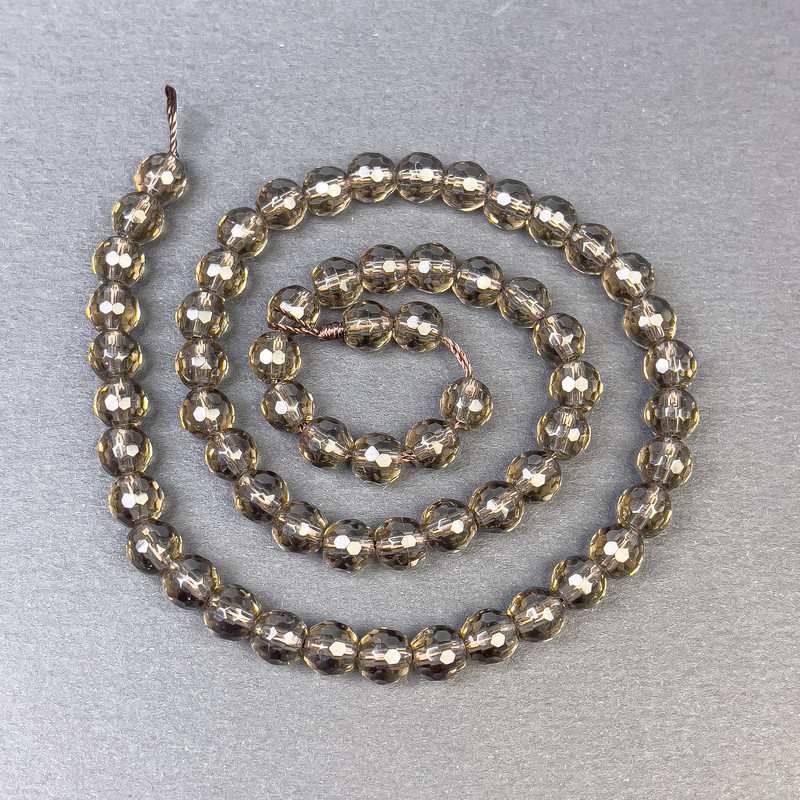 Smoky Topaz Beads Faceted Round Bead 6mm+ on Thread, Length 39cm+