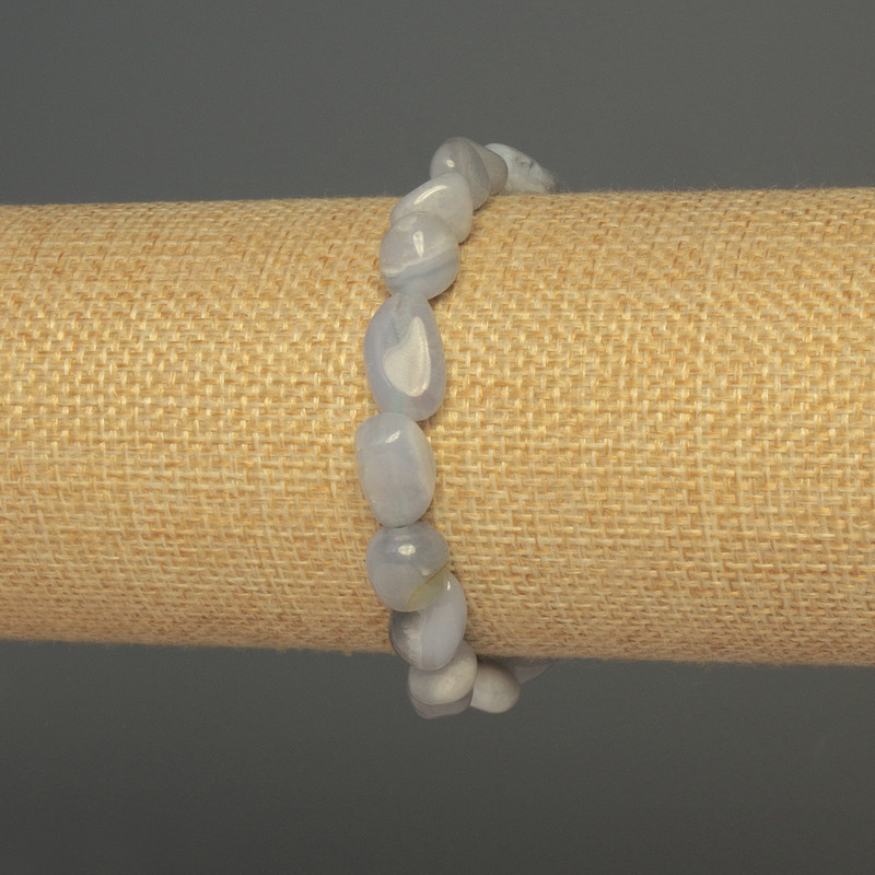 Blue Agate Bracelet, Faceted Beads, 8–10×8 mm, Length ~18 cm, Elastic (Stretch)