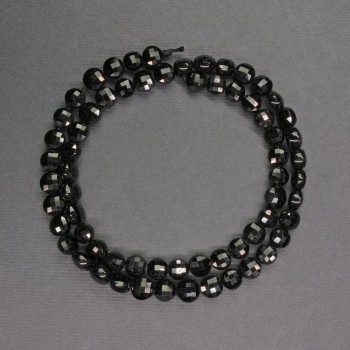 Beads Natural Stone Black Tourmaline, Faceted Coin, 6x4 mm, 39 cm Length
