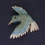 Bird Brooch in Blue Glow, 40x42 mm, ± Gold-Tone Metal