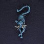 Blue Cat Brooch with Rhinestones