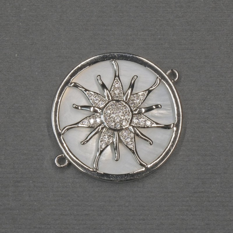 Sun Connector with Natural Mother-of-Pearl, Silvery Metal