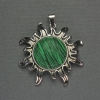 Sun Malachite Pendant, 42 mm (+/-), length 48 mm (+/-), silver-toned metal