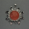 Sun Pendant with Red Jasper, 42mm ±, 48mm length, Silvery Metal