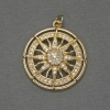 Wind Rose Pendant with White Crystals in Gold-tone Metal