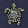 Turtle Howlite Brooch Pendant with Crystals, Silver Metal 45x50mm+