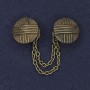Bronze-tone cardigan brooch, metal, diameter 20 mm ±, chain length 9 cm ±