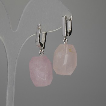 Earrings Pink Quartz Faceted 18×13mm+-, length 34mm+-