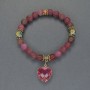 Tourmaline Bracelet with Smooth Round Beads, 8 mm Diameter, Cloisonne Beads with Metal Inlays and a Pendant, 18 cm Length (Stretch)