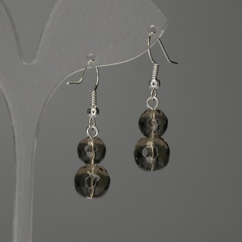 Smoky quartz faceted bead earrings, 8–10 mm, length 38 mm