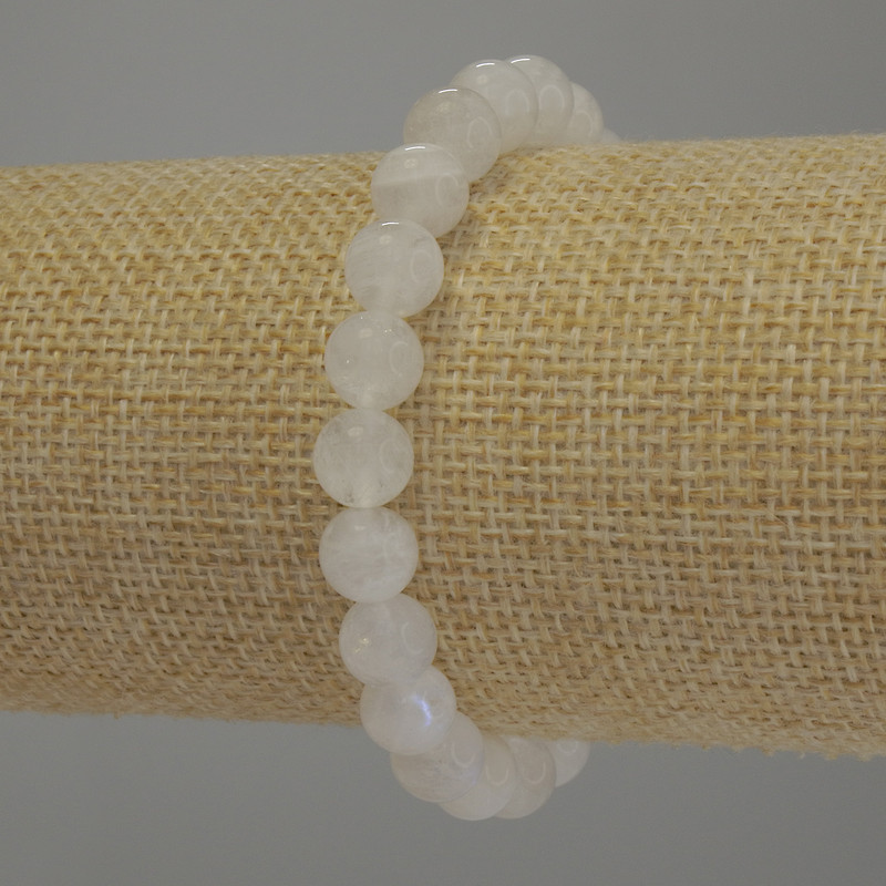 Adular Moonstone Bracelet with Smooth Bead, 8 mm, 18 cm stretch