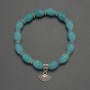 Aquamarine grain-shaped bead bracelet, 12×8 mm ±, with metal accents, 18 cm ±, stretch