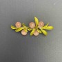 Cat's Eye Brooch 60x27 mm – pink enamel, green metal, silver-tone