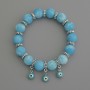 Larimar Bracelet with Smooth Beads, 10 mm Diameter, with Metal Inserts, 18 cm Stretch