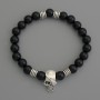 Agate bracelet (pressed) bead, 10mm diameter ±, with metal inlays, stretch length 18 cm