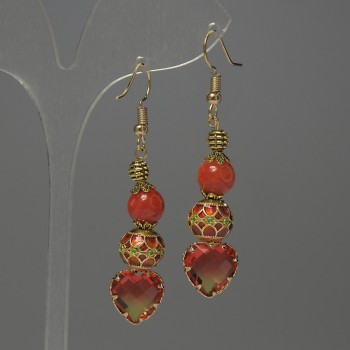Coral and Cloisonné Earrings