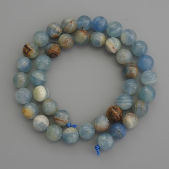 Blue Calcite Beads, Smooth Round 10mm ± on Thread, Length 39cm+