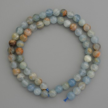 Blue Calcite Beads, Smooth Round Beads 6.5 mm on Thread, Length 39 cm