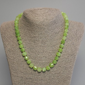 Chrysolite Olivine Necklace with Faceted Cube, 8 mm diameter ±, 3 mm beads ±, length 45 cm ± with clasp