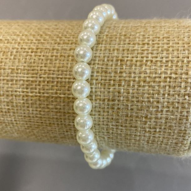 Pearl Bracelet (acrylic) white, 6 mm diameter, 18 cm length, stretch