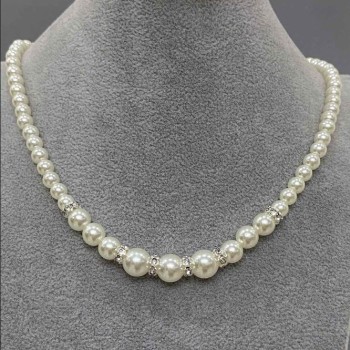Necklace 'Mallorca Pearls' white, diameter 6mm ± 8mm ± 10mm ±, length 50(±)cm with clasp