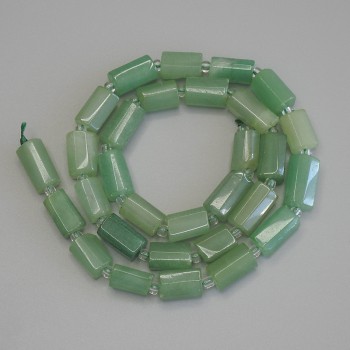 Faceted Jade Beads, 12x6-8 mm, with 3 mm seed beads, length 41 cm ±, on a thread