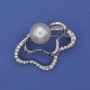 Brooch Accent Pearl (Artificial) with White Crystals, Silver-Tone Metal 37x30 mm