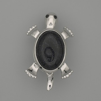 Brooch-Pendant Turtle Aventurine Night of Cairo 52x35mm ± moving parts Silver-tone metal