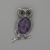 Owl Brooch-Pendant with Amethyst
