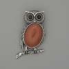 Brooch-Pendant Owl with Aventurine 'Golden Sand' 45x25 mm +/- Black Crystals Silver-Tone Metal